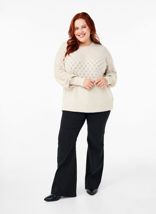 Zizzi  Strickbluse mit Spitzenmuster, Pumice Stone Mel., Model image number 2