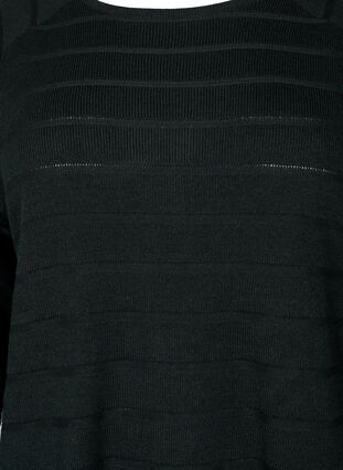 Zizzi Gestrickte Bluse mit ton-auf-Ton Streifen, Black, Packshot image number 2