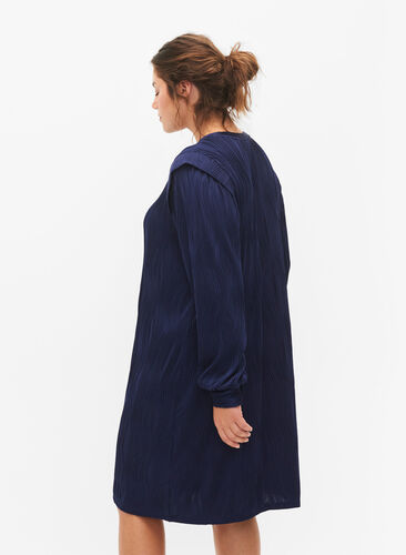 Zizzi Langärmliges Kleid mit Texturmuster, Maritime Blue, Model image number 1