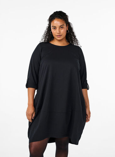 Zizzi Baumwollkleid mit Ballon-Passform, Black, Model image number 0