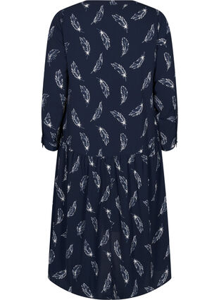 Zizzi Midi-Kleid mit langen Ärmeln, Navy B. Feather AOP, Packshot image number 1