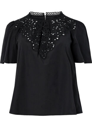 Zizzi Bluse mit Anglaise-Stickerei und 1/2 Ärmeln, Black, Packshot image number 0