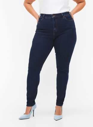 Zizzi Amy Jeans mit hoher Taille und extra schlanker Passform, Dark blue, Model image number 2