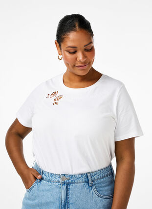 Zizzi T-Shirt aus Bio-Baumwolle mit Schleifendetail, Bright White, Model image number 0