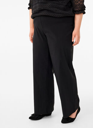 Zizzi Weit geschnittene Hose mit elastischem Bund, Black, Model image number 2