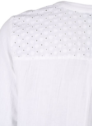 Zizzi  Baumwollbluse mit Lochstickerei und 3/4-Ärmeln, Bright White, Packshot image number 3