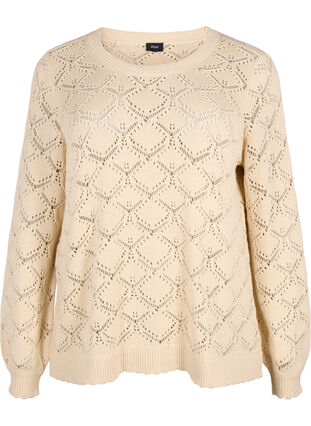 Zizzi  Gestrickte Bluse mit Muschelmuster, Birch, Packshot image number 0