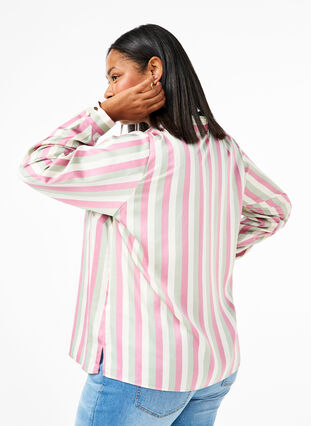 Zizzi Gestreiftes Hemd aus  Satin, Rose Stripe, Model image number 1