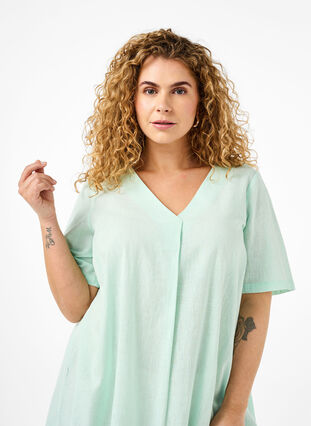 Zizzi Kaftan-Kleid aus Baumwollmischung mit Leinen, Brook Green, Model image number 2