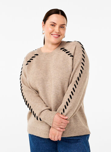 Zizzi Strickbluse mit Ziernähten, Desert T.Wh.Mel.Comb, Model image number 0