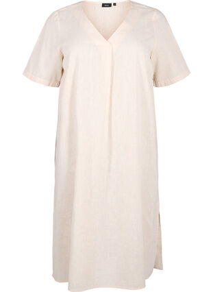 Zizzi Kaftan-Kleid aus Baumwollmischung mit Leinen, Sandshell, Packshot image number 0