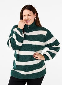 FLASH – Strickpullover mit hohem Kragen und Reißverschluss, Sea M. Mel. Stripe, Model