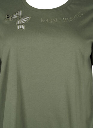 Zizzi T-Shirt aus Bio-Baumwolle mit Schleifendetail, Thyme, Packshot image number 2