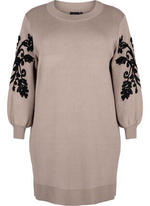 Zizzi Strickkleid mit Stickerei-Details, Desert Taupe Comb, Packshot image number 0