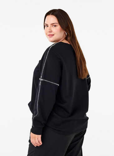 Zizzi Sweatshirt mit Kontrastnähten, Black, Model image number 1