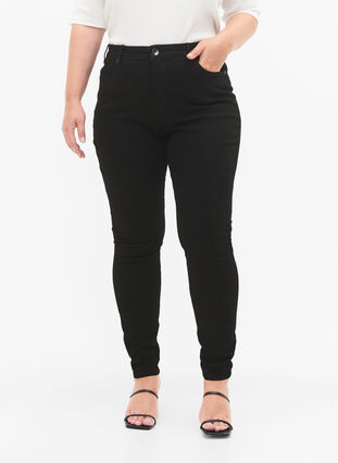 Zizzi Amy Jeans mit hoher Taille und extra schlanker Passform, Black, Model image number 2