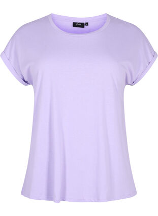 Zizzi Kurzärmliges T-Shirt aus einer Baumwollmischung, Lavender, Packshot image number 0