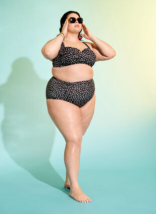 Zizzi Extra hoch taillierte Bikini-Hose mit Print, Black White Dot, Image image number 0
