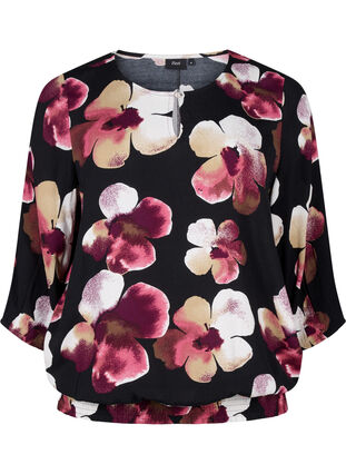 Zizzi  Viskosebluse mit Print und Kittel, Black Pink FlowerAOP, Packshot image number 0