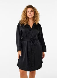 Satin-Kimono mit Gürtel, Black, Model