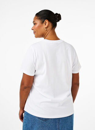 Zizzi Basic-T-Shirt aus Baumwolle mit Rundhalsausschnitt, Bright White, Model image number 1