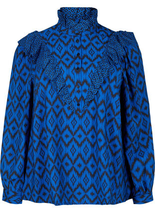 Zizzi Shirtbluse aus Viskose mit Rüschendetails, True blue w. Black, Packshot image number 0