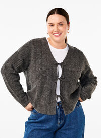 Strickjacke mit Bindedetails, Dark Grey Melange, Model