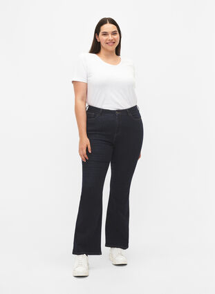 Zizzi Ellen Bootcut-Jeans mit hoher Taille., Raw Unwash, Model image number 0