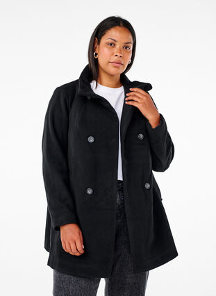 Zizzi Kurzer A-linienförmiger Trenchcoat, Black, Model image number 0