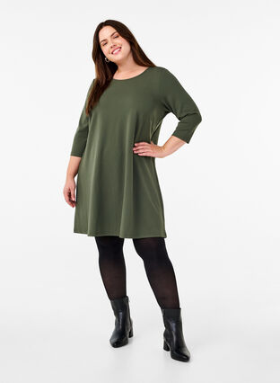 Zizzi FLASH – Kurzes Kleid mit A-Linien-Schnitt und 3/4-Ärmeln, Thyme, Model image number 3