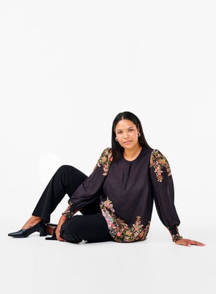 Zizzi Bluse mit Paisley-Druck, Black Paisley, Image image number 0