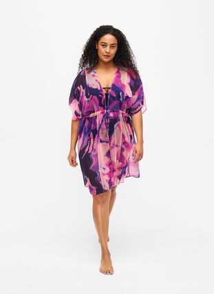 Zizzi Strand-Kimono mit Druck, Purple Swirl, Model image number 2