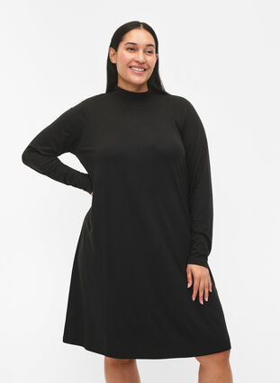 Zizzi FLASH – Langärmeliges Kleid mit Rollkragen, Black, Model image number 0