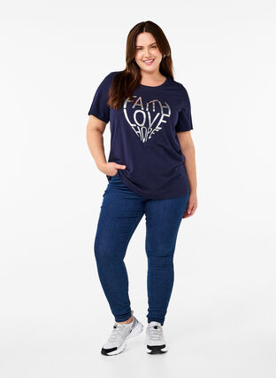 Zizzi FLASH - T-Shirt mit Motiv, Navy B. Silver Faith, Model image number 2