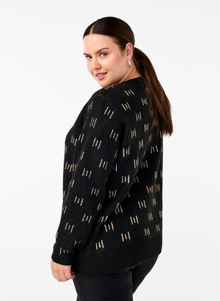 Zizzi Gemusterter Pullover, Black Mel. Nomad, Model image number 1