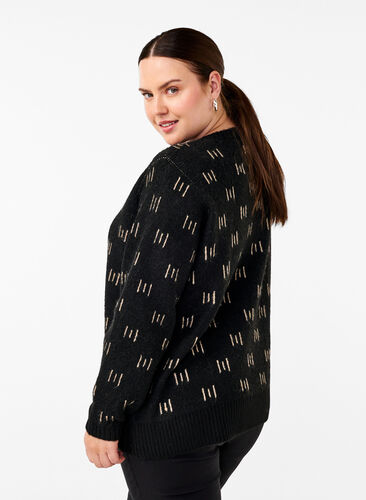 Zizzi Gemusterter Pullover, Black Mel. Nomad, Model image number 1