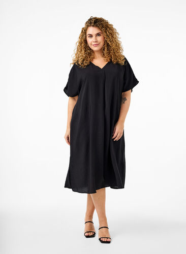 Zizzi Kleid aus Viskose mit V-Ausschnitt, Black, Model image number 0