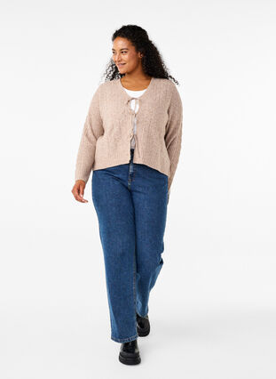 Zizzi Strickjacke mit Bindedetails, Simply Taupe Mel., Model image number 2