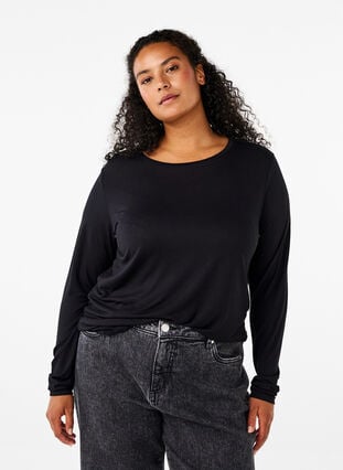 Zizzi Langärmelige Bluse aus Wolle und Viskose, Black, Model image number 0