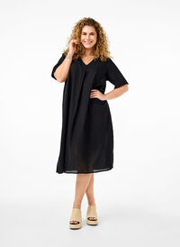 Kaftan-Kleid aus Baumwollmischung mit Leinen, Black, Model