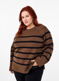 Gestreifte Strickbluse mit Rundhalsausschnitt, Carafe w. black , Model