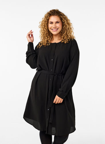 Zizzi Langärmliges Kleid mit Bindeband, Black, Model image number 0