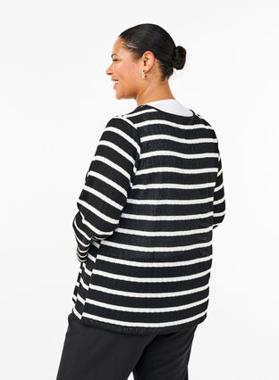 Zizzi Strickjacke mit Bindebändchen, Black White stripe, Model image number 1