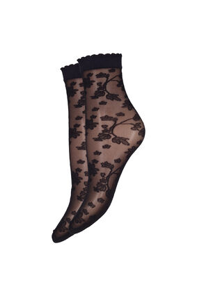 Zizzi 2-pack Knöchelsocken mit Spitze, Black Flower, Packshot image number 0