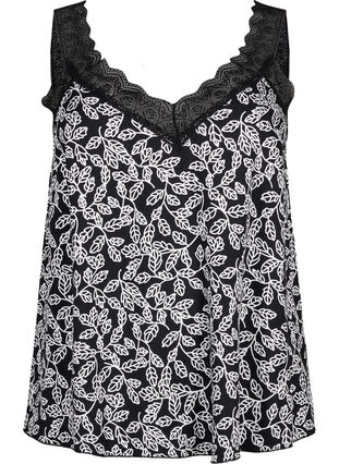 Zizzi Spitzentop aus Viskose, Black w. Wh.Leaf AOP, Packshot image number 0