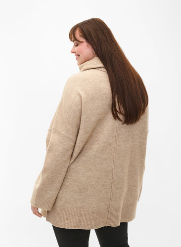 Zizzi Melange-Strickpullover mit Rollkragen, Simply Taupe Mel., Model image number 1