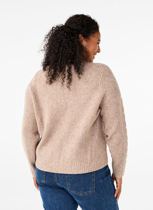 Zizzi Strickjacke mit Bindedetails, Simply Taupe Mel., Model image number 1