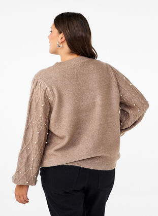 Zizzi Gestrickter Pullover mit Muster und Perlen, Desert Taupe Mel., Model image number 1