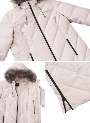 Zizzi Lange Winterjacke mit Kapuze und Kunstfellkragen, Simply Taupe, Packshot image number 4