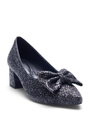 Zizzi Extra-Weite - Glitzer-Pumps mit Schleife, Black, Packshot image number 1